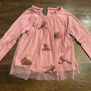 Mini Boden Pink Long Sleeve Reindeer Holiday Top